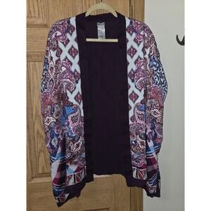 Chico's Ruana Kimono Wrap S/M Paisley Patchwork Purple Pink Geometric